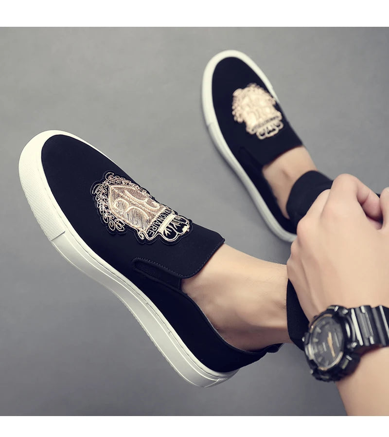 Men's Fashionable Embroidered Slip-On Loafers Comfortable Breathable Soft-Soled Casual Shoes-20338