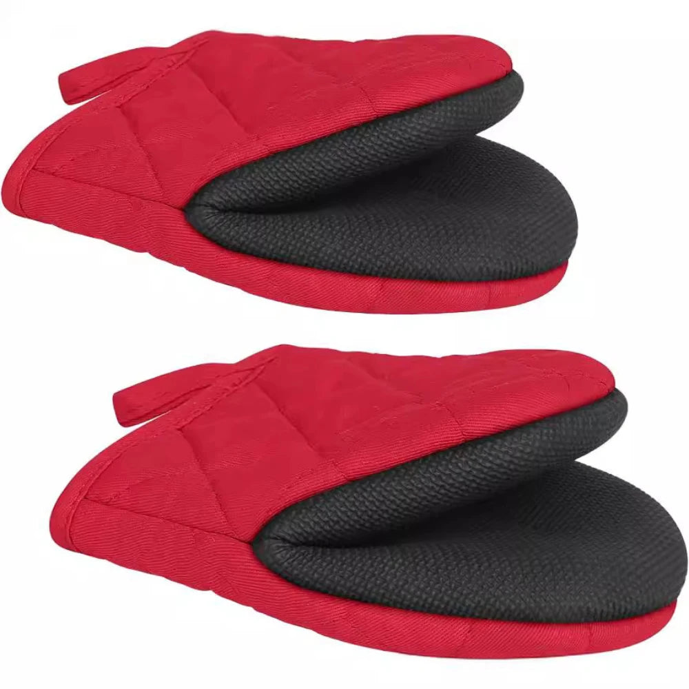 1 Pair Kitchen Oven Gloves High Heat Resistant Short Oven Mitts with Non-Slip Grip Surfaces and Hanging for BBQ Baking Cooking