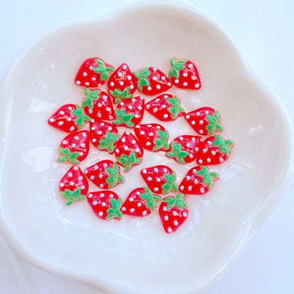 50Pcs New Cute Mini 7*11mm Strawberry Resin Figurine Crafts Flatback Ornament Jewelry Making Manicure Hairwear Accessories