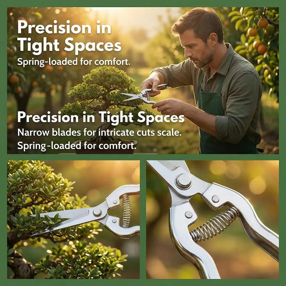 Gardening Shears Stainless Steel Pruning Shears Sharp Fruit Picking Scissors Spring Loaded Labor Saving Branch Trimmer Tool