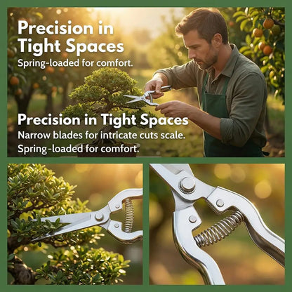 Gardening Shears Stainless Steel Pruning Shears Sharp Fruit Picking Scissors Spring Loaded Labor Saving Branch Trimmer Tool