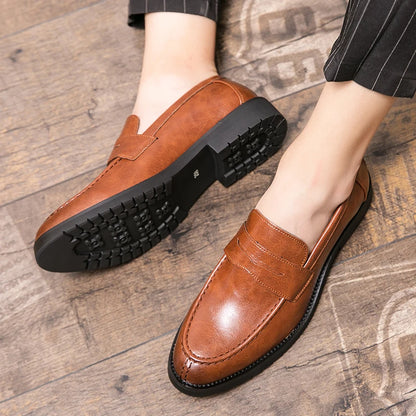 Trend Men's Dress Shoes Classic Leather Loafers Male Slip On Casual Business Shoes For Men Brogues Flat Office Social Shoes Male