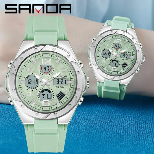 SANDA Luxury Ms LED Digital Sport Watch Fashion Casual Gold Wrist Watch Women Girl Military Waterproof Quartz Wristwatches 6062