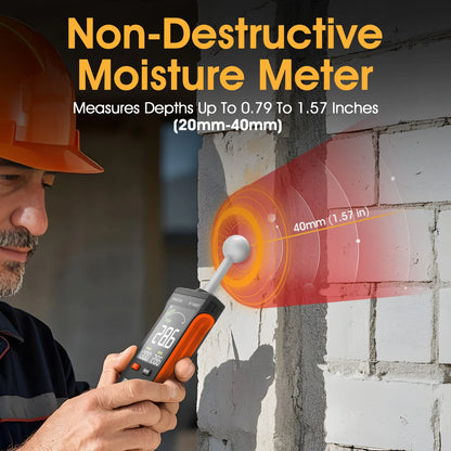 BTMETER Wood Moisture Meter - Pinless Moisture Detector Measur Depth 20-40mm Non-Destructive Moisture Tester with Masonry