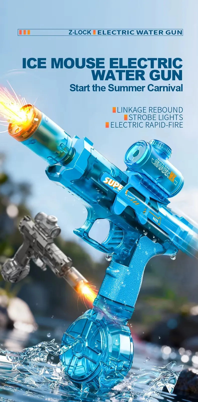 MK9 Pulse Children Electric Water Gun Automatic Water Absorption Induction Flash Light Spray Guns Summer Outdoor Toys for Kids