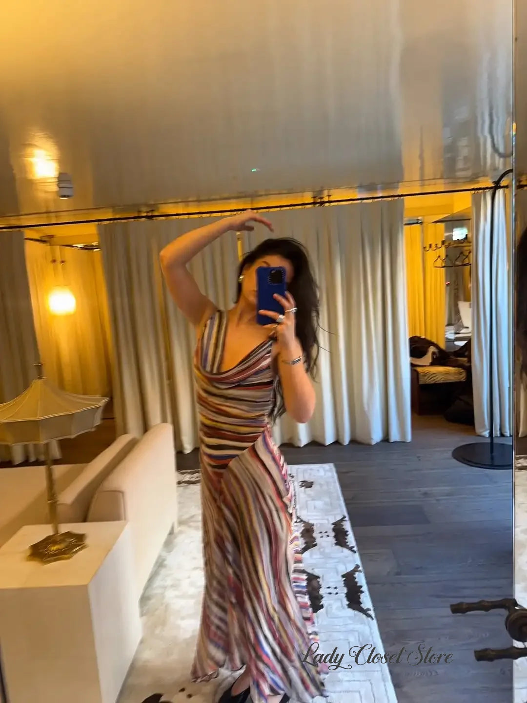 Summer Sleeveless Striped Spaghetti Strap Women Dress Irregular Tight Vacation Vestidos V-neck Fashion Long Skirt Loose  2026
