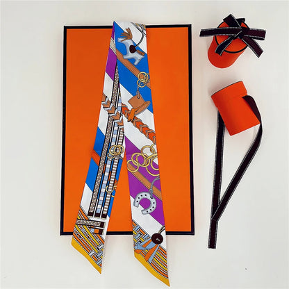 Summer New Animal Design Elephant Female Decoration Twill Silk Scarf Long Ribbon Binding Bag Silk Ribbon Hair Belt Small Scarf