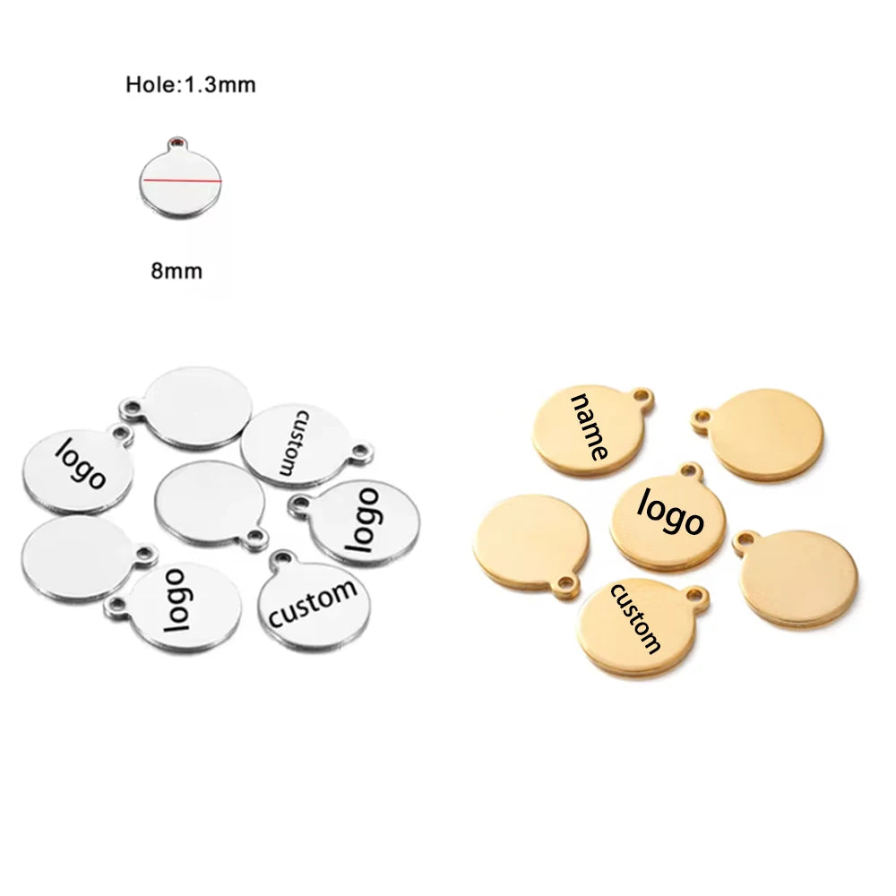 100pcs Customized Laser Engrave  LOGO Stainless Steel Personalized Tags Metal tag Engraved steel charms jewelry labels engraved