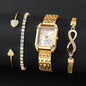 4PCS Elegant Rectangle Women Watch Rhinestone Bracelets Set Fashion Roma Dial Quartz Wristwatches Relogio Feminino (Without Box)