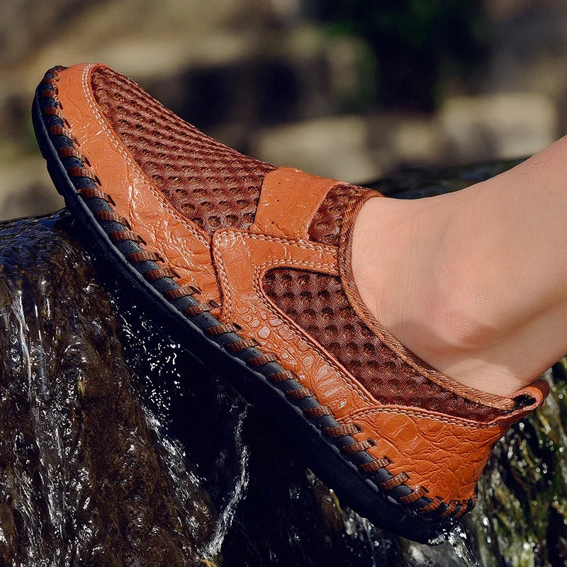 CLOHOO Hand-Sewn Casual Mesh Men's Shoes Comfortable Breathable Upper Fabric Durable Stitching Lightweight Footwear