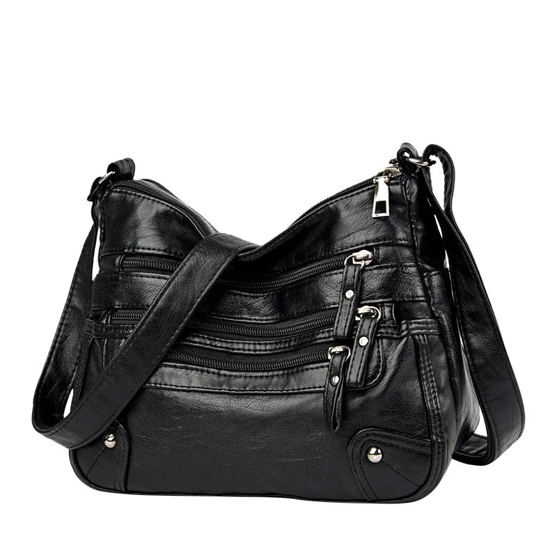 Stylish Multi Zipper Crossbody Bags, Soft Vegan Pu Leather Shoulder Bag, Women's Multi Pockets Handbag Purse for Women Daily Use