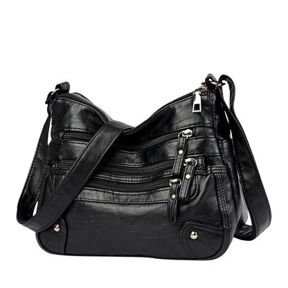Stylish Multi Zipper Crossbody Bags, Soft Vegan Pu Leather Shoulder Bag, Women's Multi Pockets Handbag Purse for Women Daily Use