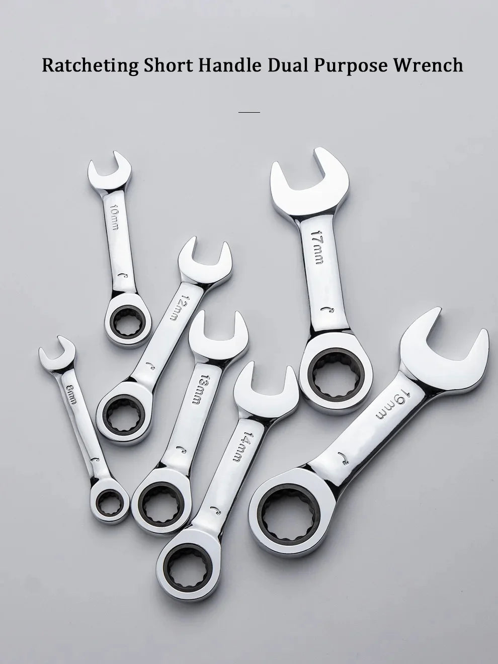 Short Handle Ratchet Spanner 6/7/8/9/10/11/12/13/14/15/16/17/18/19mm Fix Head Ratcheting Wrench Professional Spanner Hand Tools