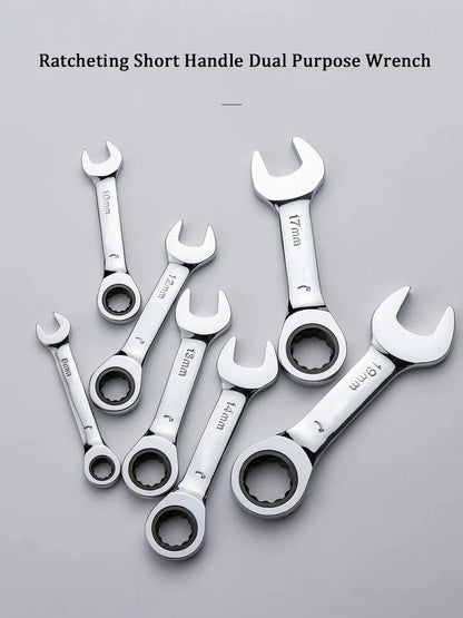 Short Handle Ratchet Spanner 6/7/8/9/10/11/12/13/14/15/16/17/18/19mm Fix Head Ratcheting Wrench Professional Spanner Hand Tools