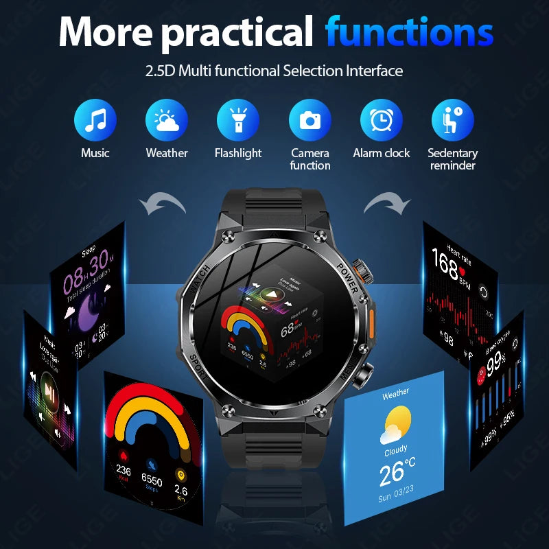 LIGE Nowy Smartwatch Męski 800 mAh Ultra Długa Żywotność Baterii Wodoodporny Zegarek Sportowy Outdoor Połączenia Bluetooth Wojskowy Smartwatch 2025