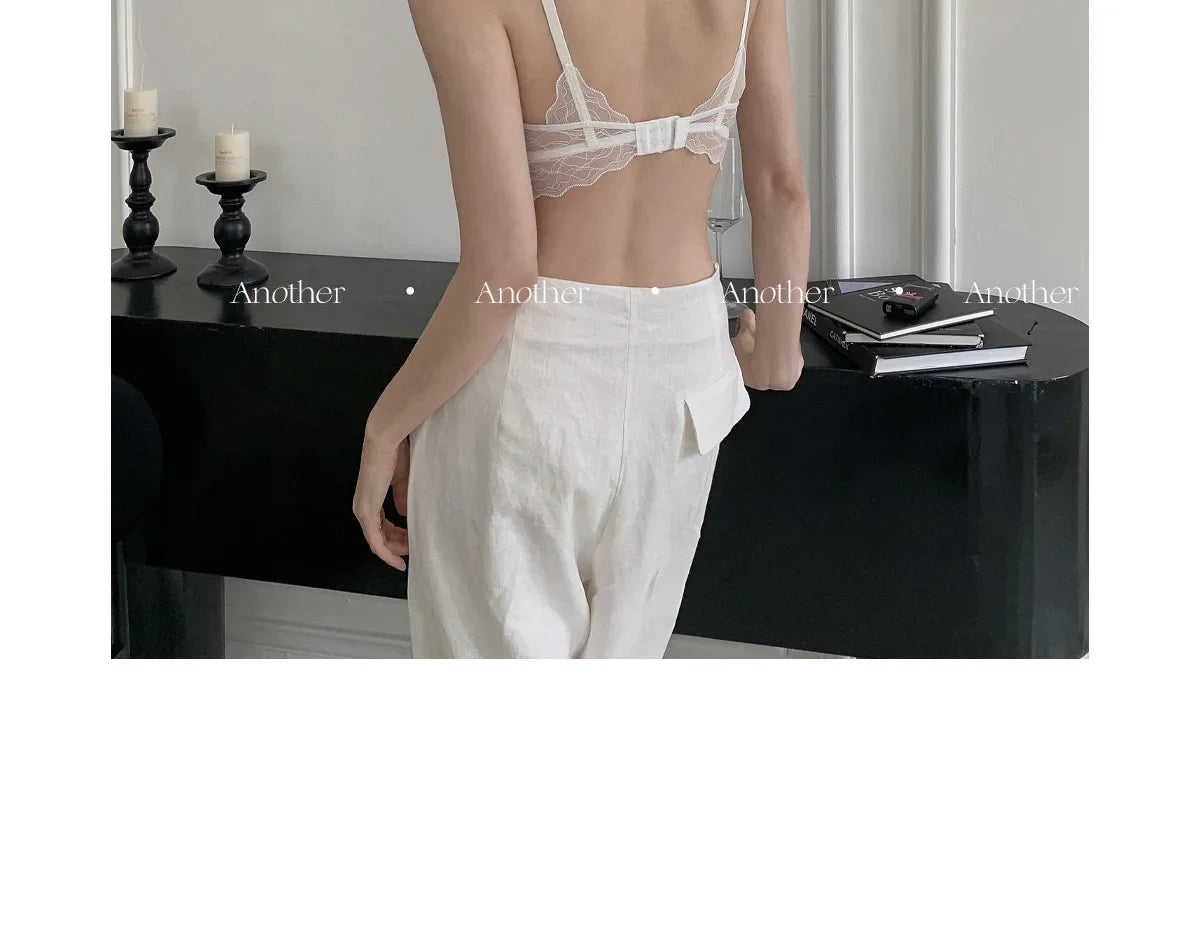 Sexy Lace Bralette No Underwire | French Triangle Cup Bra | Summer Thin Breathable for Women | Slimming Strappy Back Lingerie