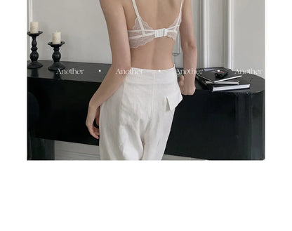 Sexy Lace Bralette No Underwire | French Triangle Cup Bra | Summer Thin Breathable for Women | Slimming Strappy Back Lingerie