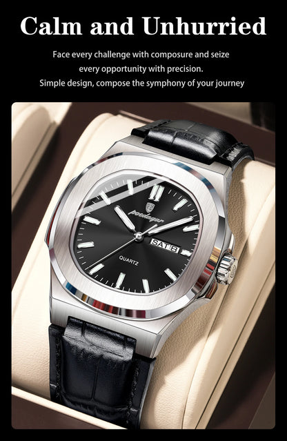 POEDAGAR Fashion Wristwatch For Boyfriend Luminous Waterproof Week Calendar Business Couple Watches Leather Luxury Men's Watches
