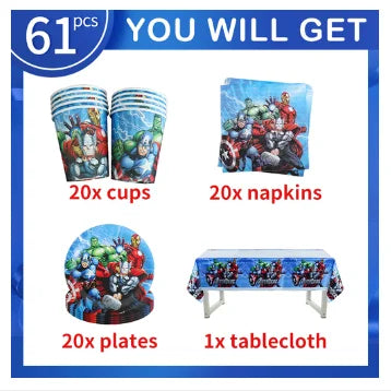 Avengers Marvel Party Decorations SuperHero Theme Tableware Kit Balloon Deco Happy Birthday Banner Supplies for Boys Favors Gift