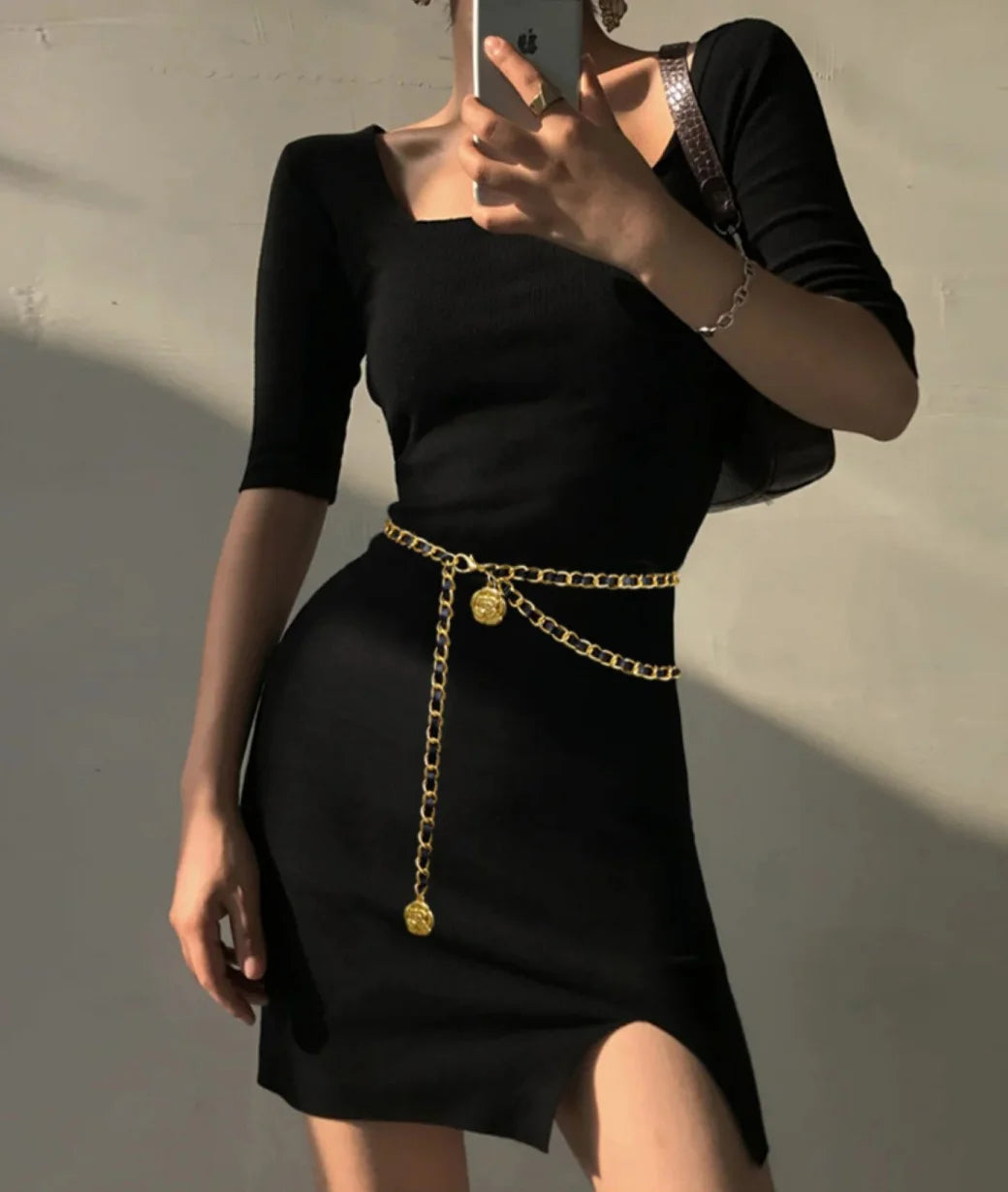 High Quality Metal Waist Chain Belts For Women Round Flower Pendant Chain Strap Rope Female Fine Waistband Dress Shirt Decoratio