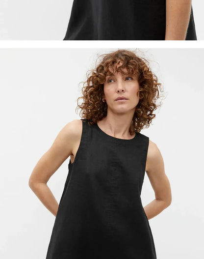 Classic Solid Color Cotton-Linen Women's Dress New Arrival Simple Sleeveless Tank Dress Casual Round-Neck Summer Dresses