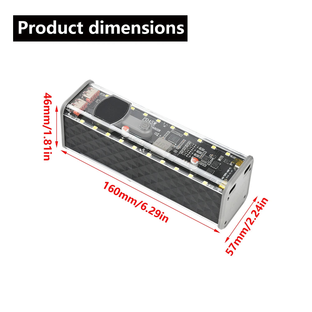 8×18650 battery case, DIY battery storage box with PD 45W super-fast charging, solder-free power bank casing, with outdoor light