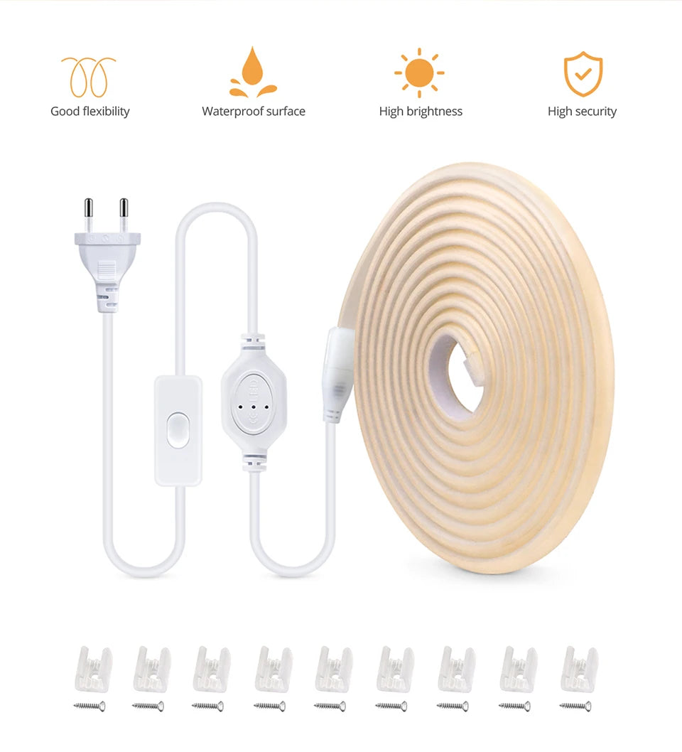 1-35M COB Strip Light Pure Silicone Tube 288LEDs/M High Bright Flexible String Lamp Waterproof 220V 110V For Villa Garden Yard
