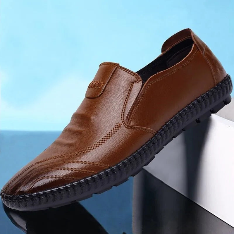 Mens PU Leather Loafers Non Slip Walking Flats Breathable Outdoor Slip on Casual Shoes for Male Work Office Driving Sneakers2