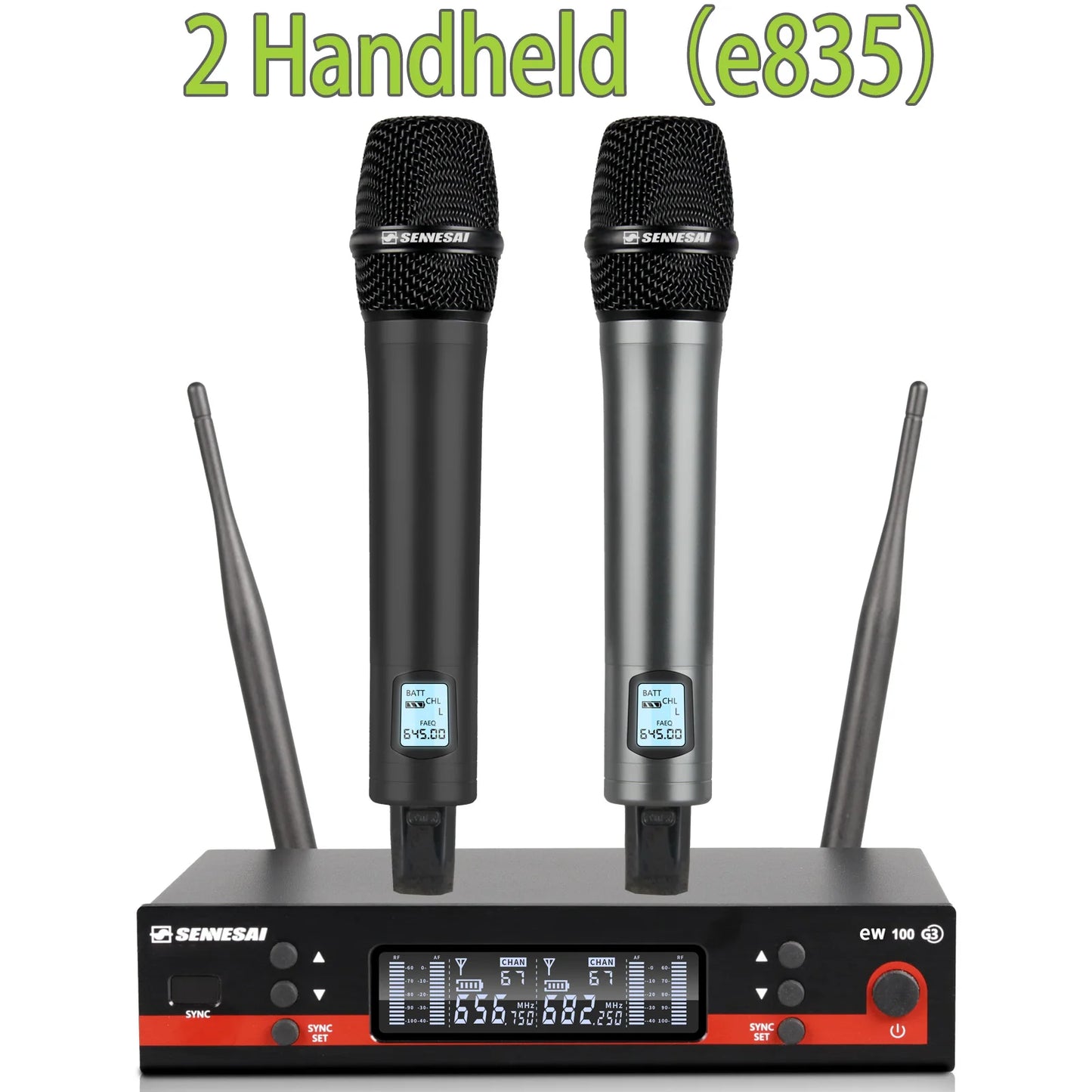 SENNESAI Ew100g3 Professional Dual Wireless Microphone Stage Performance 2 Channels 600-699MHz UHF Karaoke Metal Handheld