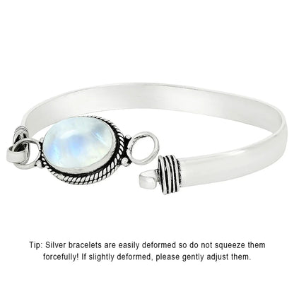 Vintage 925 Silver Natural Oval Moonstone Bangle Bracelets Handmade Birthstone Bangle Gifts Fine Jewelry for Women Men