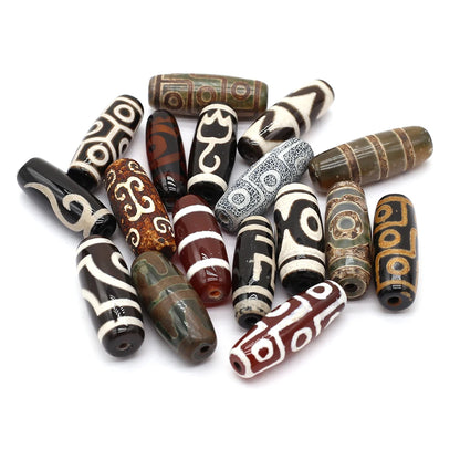 Natural Stone Bead Tibetans Divination Pattern Natural Agates Loose Bead for Women Making DIY Jewerly Necklace Gift 12x30mm