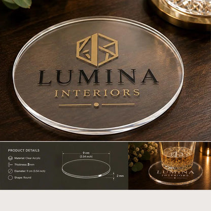 Custom Logo Clear Acrylic Round Coaster, Full Color Printed Business Drink Coaster