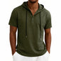 Summer Men's Short Sleeve Hooded T-Shirt Henry Neckline Drawstring Design Casual Loose Breathable Sporty Vest
