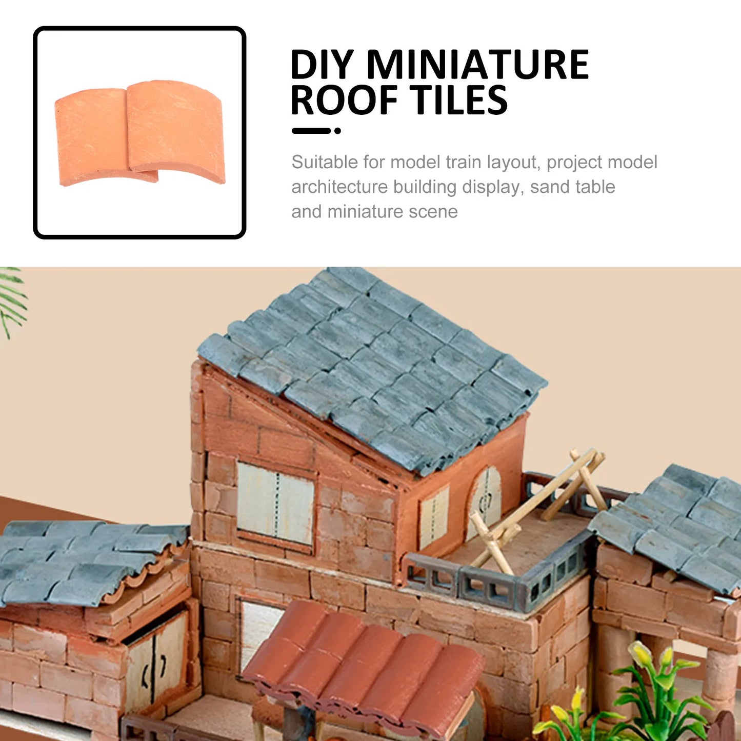 70pcs Mini Roof Tiles Miniature Simulated Roof Tiles Models Pottery Clay Roof Tiles DIY Miniature House Props 1.7x1.6cm