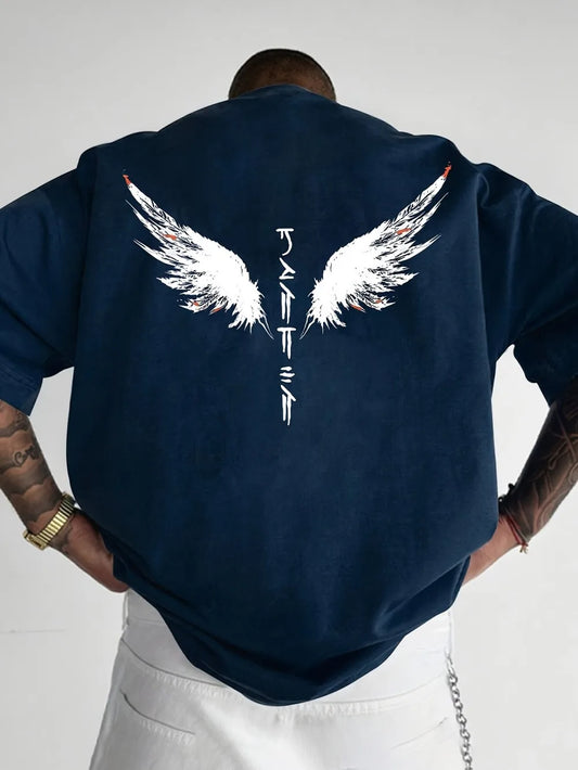 Minimalist men's summer new wing letter print soft and breathable round neck T-shirt outdoor street fashion top