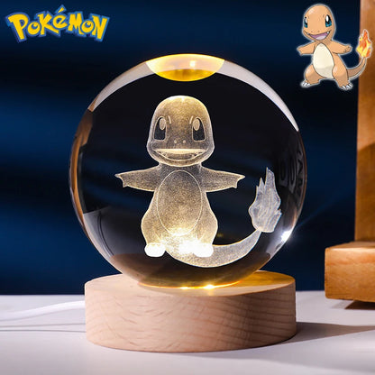 6CM Pokemon 3D Crystal Ball Figure Toy Anime Gengar Rayquaza Pikachu Lugia Vaporeon Glass Ball Model Night Light Room Decoration