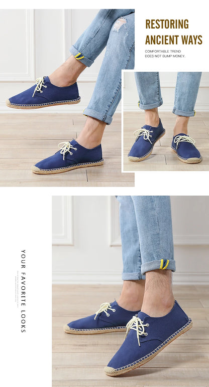 Male Casual Canvas Hemp Insole Fisherman Light Shoes Ethnic Style Men Espadrille Flats Shoes Summer Casual Shoes Driving Shoes