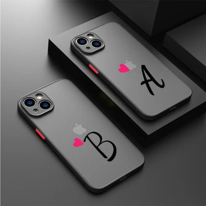 Initial Letter A-F Heart Phone Case For iPhone 17 16 15 11 12 14 13 Pro Max Mini X XS XR 7 8 Plus SE 16E Hard Transparent Cover