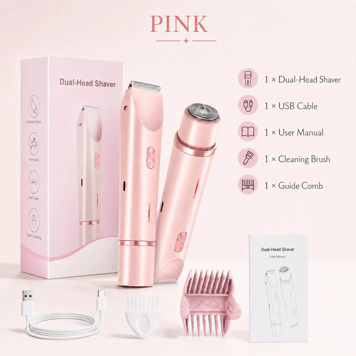 Bikini Trimmer for Women, Double Head Electric Hair Remover Shaver, Rechargeable Painless Body Groomer for Body Private Areas