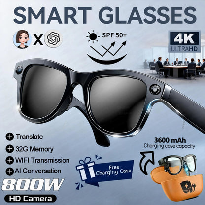 2026Nowe okulary AI z kamerą 8MP 4K HD Męskie 3600mAh Power Bank Pamięć 32G Okulary tłumaczące 160+ Wodoodporne inteligentne okulary przeciwsłoneczne Damskie