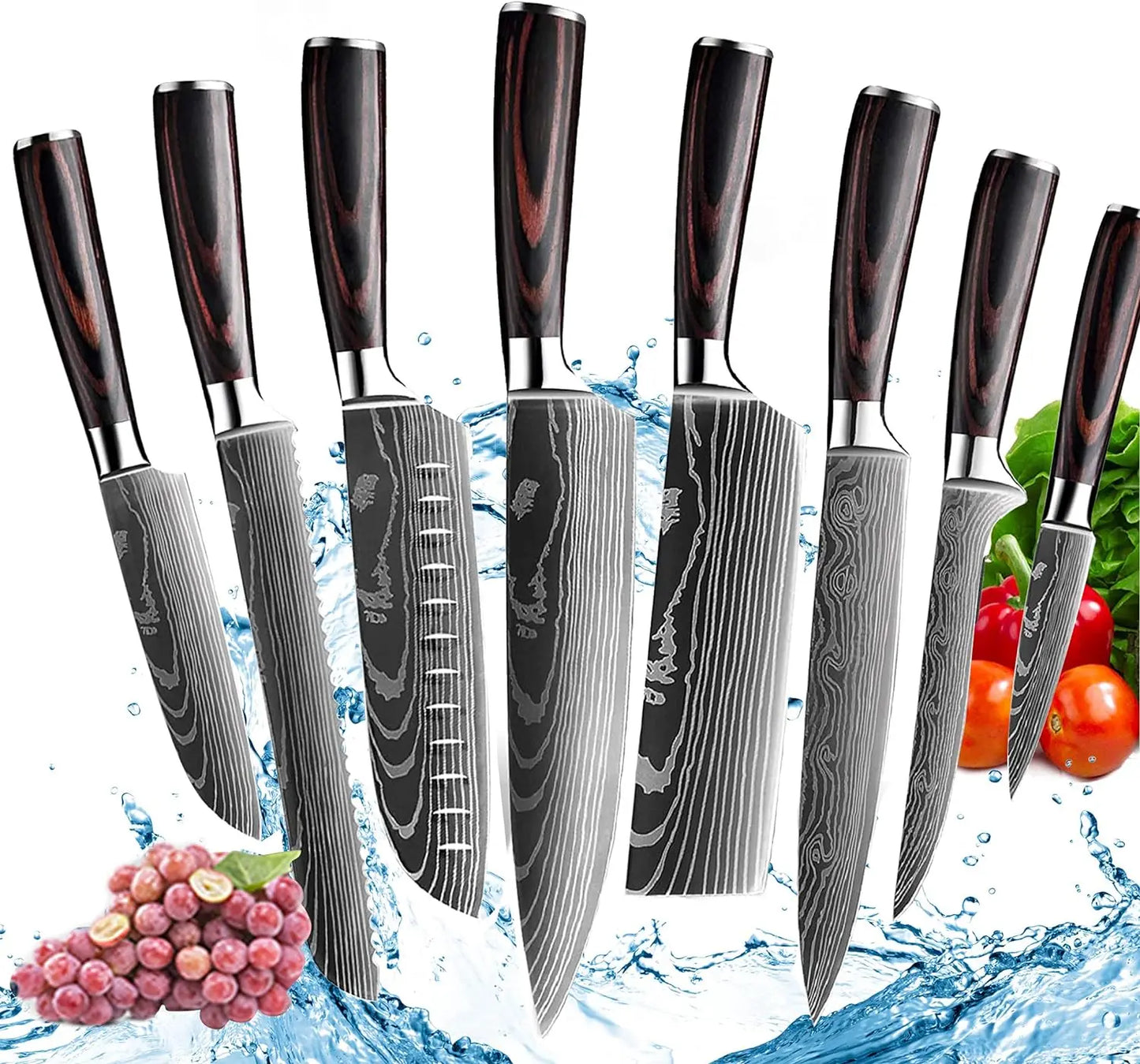 XITUO Chef knife 1-10Pcs Kitchen Knives Set Laser Damascus Pattern Ultra-Sharp Santoku Knife Cleaver Slicing Utility Fruit Knife