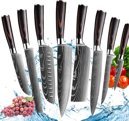XITUO Chef knife 1-10Pcs Kitchen Knives Set Laser Damascus Pattern Ultra-Sharp Santoku Knife Cleaver Slicing Utility Fruit Knife