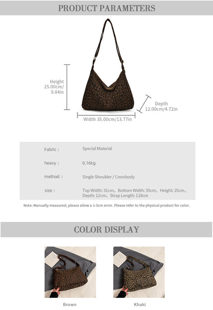 Trendy Casual Soft Textile Women's Shoulder Bag Large Capacity Leopard Print Female Retro Crossbody Bag For Commute Outings