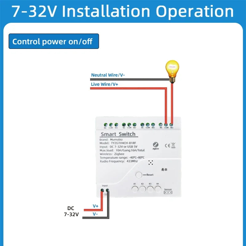 Tuya Zigbee 4 Gang Smart Switch with Temperature or Humidity Sensor Passive Dry Contact 32V 250V Switch Relay Alexa Compatible