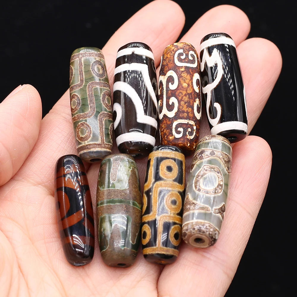 Natural Stone Bead Tibetans Divination Pattern Natural Agates Loose Bead for Women Making DIY Jewerly Necklace Gift 12x30mm