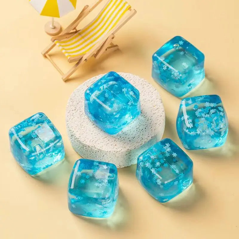 Summer Refreshing Water Cube Squeezable Stress Relief Toy Washable TPR Transparent Stress Relief Squeezable Soft Squishy Block