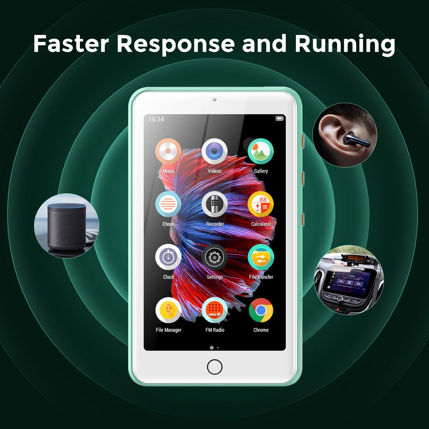 MP3 player bluetooth speakers & wifi, music player with video, FM radio, eBooks, capacity up to 512 GB