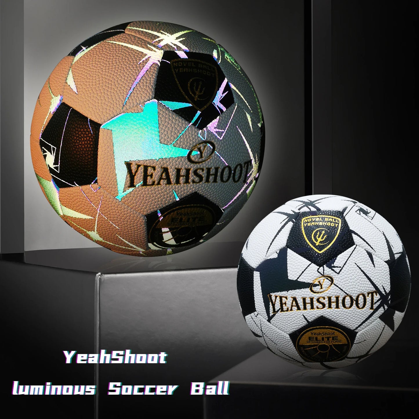 Luminous Reflective Soccer Ball Size 5 - Holographic Football, Cool Long-Lasting Glow, Durable Synthetic Leathe