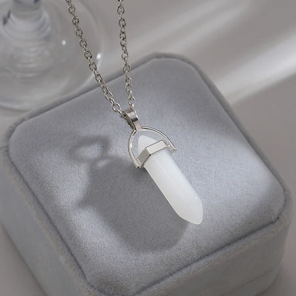 2Pcs/Set Luminous Hexagonal Column Heart Pendant Couple Magnetic Necklace Natural Stone Geometric Pendant Necklace Jewelry Gifts