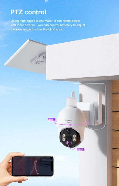 XIAOVV 4G Sim 6MP Solar Outdoor Cameras  PTZ Surveillance Outdoor Waterproof Security Cams Color Night Vision Smart Home